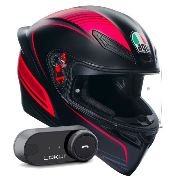 Casque Integral AGV K1 S Multi Warmup Black Pink + Kit Bluetooth Lokui K30