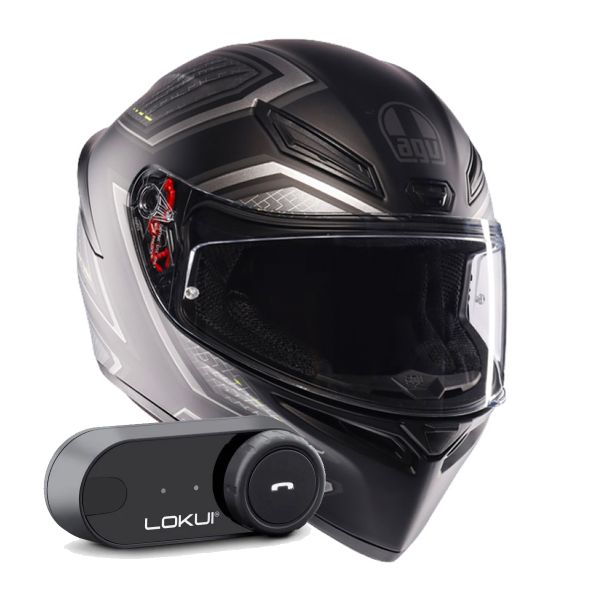 Casque Integral AGV K1 S Sling Matt Black Grey + Kit Bluetooth Lokui K30