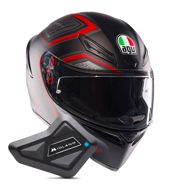 Casque Integral AGV K1 S Sling Matt Black Red + Kit Bluetooth BT Mini