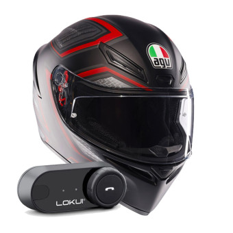 Casque Integral AGV K1 S Sling Matt Black Red + Kit Bluetooth Lokui K30
