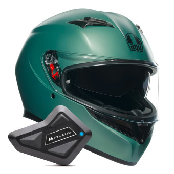 Casque Integral AGV K3 Mono Matt Salvage Green + Kit Bluetooth BT Mini