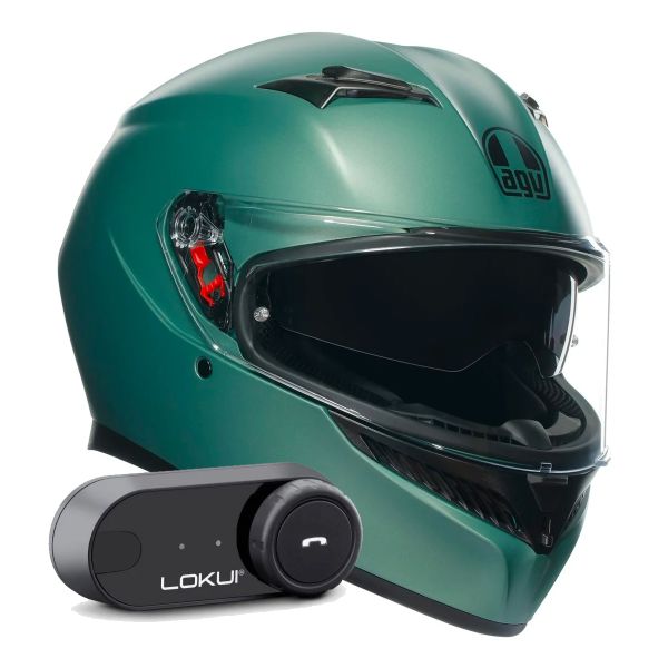Casque Integral AGV K3 Mono Matt Salvage Green + Kit Bluetooth Lokui K30