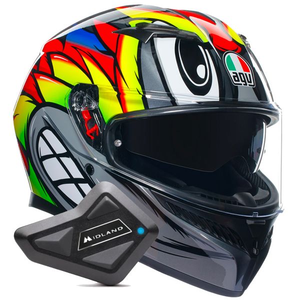Casque Integral AGV K3 Multi Birdy 2.0 Grey Yellow Red + Kit Bluetooth BT Mini Casque Integral AGV K3 Multi Birdy 2.0 Grey Yellow Red + Kit Bluetooth BT Mini