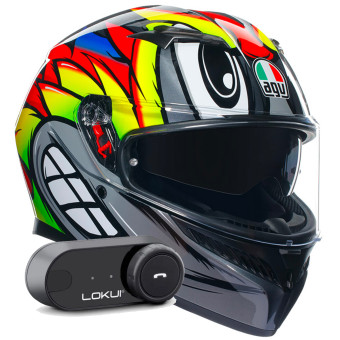 Casque Integral AGV K3 Multi Birdy 2.0 Grey Yellow Red + Kit Bluetooth Lokui K30