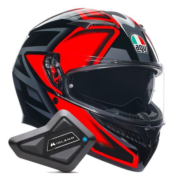 Casque Integral AGV K3 Multi Compound Black Red + Kit Bluetooth BT Mini