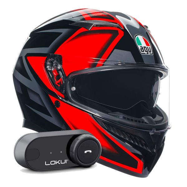 Casque Integral AGV K3 Multi Compound Black Red + Kit Bluetooth Lokui K30