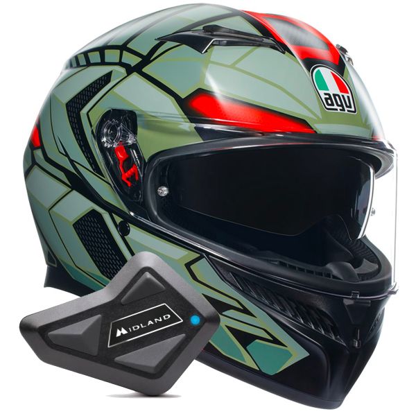 Casque Integral AGV K3 Multi Decept Matt Black Green Red + Kit Bluetooth BT Mini