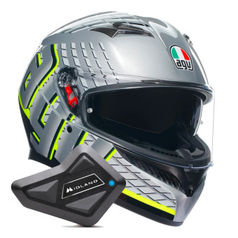 Casque Integral AGV K3 Multi Fortify Grey Black Yellow Fluo + Kit Bluetooth BT Mini
