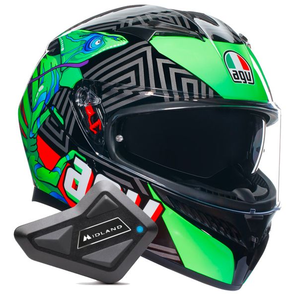Casque Integral AGV K3 Multi Kameleon Black Red Green + Kit Bluetooth BT Mini
