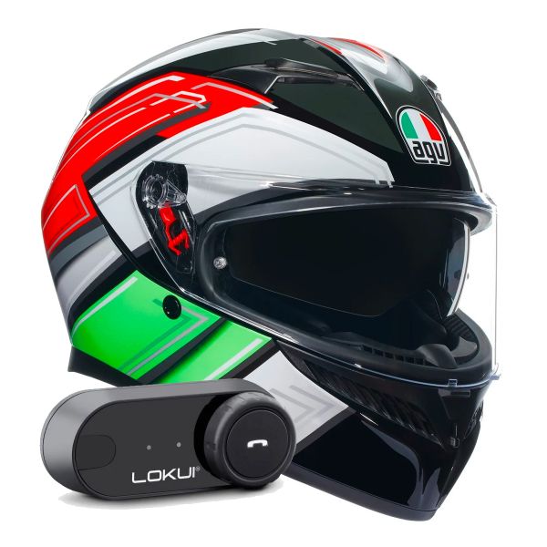 Casque Integral AGV K3 Multi Wing Black Italy + Kit Bluetooth Lokui K30