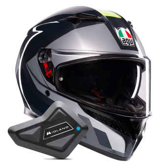 Casque Integral AGV K3 Shade Grey Yellow Fluo + Kit Bluetooth BT Mini