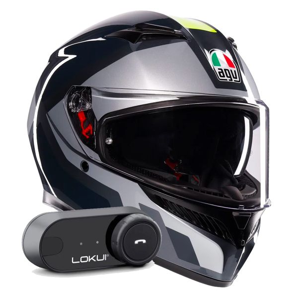 Casque Integral AGV K3 Shade Grey Yellow Fluo + Kit Bluetooth Lokui K30