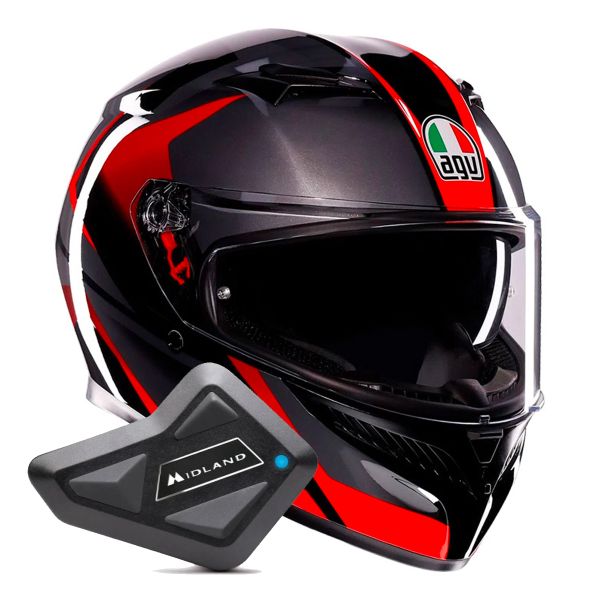 Casque Integral AGV K3 Striga Black Grey Red + Kit Bluetooth BT Mini Casque Integral AGV K3 Striga Black Grey Red + Kit Bluetooth BT Mini