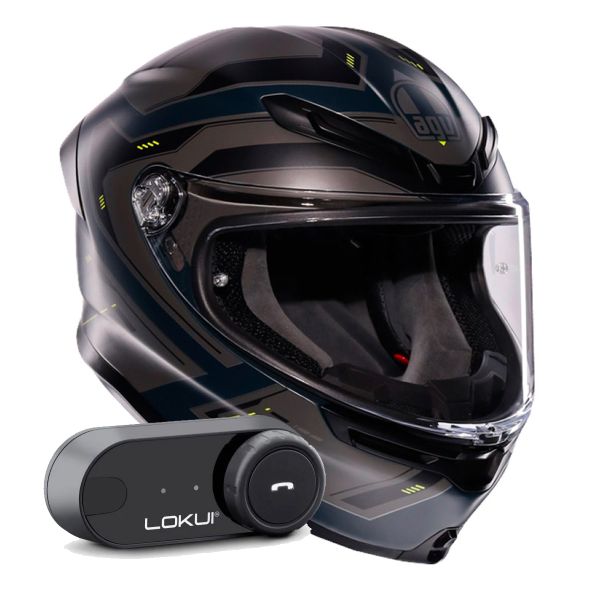 Casque Integral AGV K6 S Enhance Matt Grey Yellow Fluo + Kit Bluetooth Lokui K30 Casque Integral AGV K6 S Enhance Matt Grey Yellow Fluo + Kit Bluetooth Lokui K30