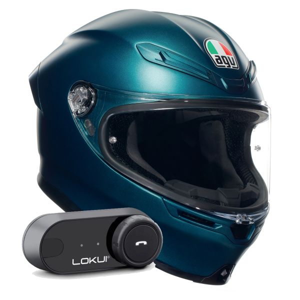 Casque Integral AGV K6 S Mono Petrolio Matt + Kit Bluetooth Lokui K30