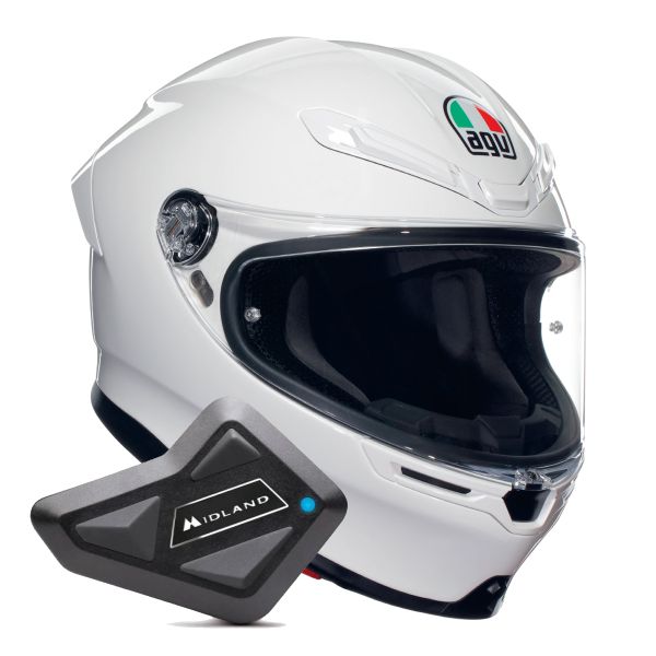 Casque Integral AGV K6 S Mono White + Kit Bluetooth BT Mini Casque Integral AGV K6 S Mono White + Kit Bluetooth BT Mini