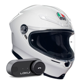 Casque Integral AGV K6 S Mono White + Kit Bluetooth Lokui K30
