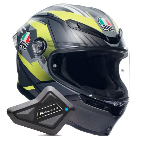 Casque Integral AGV K6 S Multi Excite Matt Camo Fluo Yellow + Kit Bluetooth BT Mini