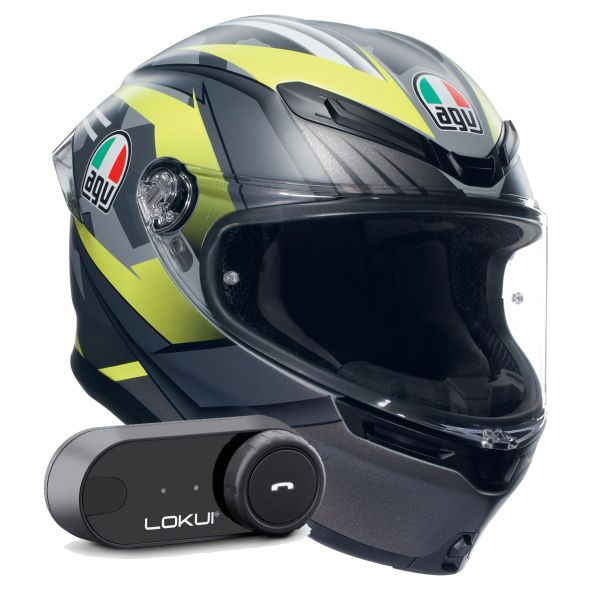 Casque Integral AGV K6 S Multi Excite Matt Camo Fluo Yellow + Kit Bluetooth Lokui K30