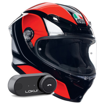 Casque Integral AGV K6 S Multi Hyphen Black Red White + Kit Bluetooth Lokui K30