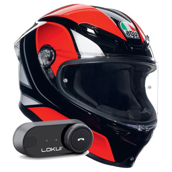 Casque Integral AGV K6 S Multi Hyphen Black Red White + Kit Bluetooth Lokui K30