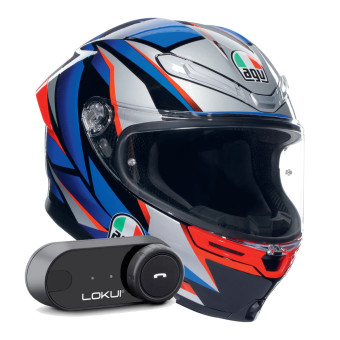 Casque Integral AGV K6 S Multi Slashcut Black Blue Red + Kit Bluetooth Lokui K30