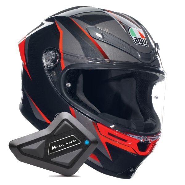 Casque Integral AGV K6 S Multi Slashcut Black Grey Red + Kit Bluetooth BT Mini Casque Integral AGV K6 S Multi Slashcut Black Grey Red + Kit Bluetooth BT Mini
