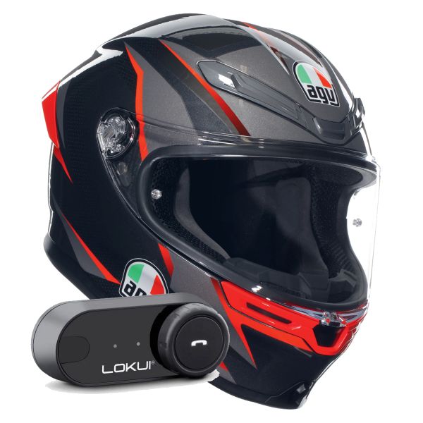 Casque Integral AGV K6 S Multi Slashcut Black Grey Red + Kit Bluetooth Lokui K30 Casque Integral AGV K6 S Multi Slashcut Black Grey Red + Kit Bluetooth Lokui K30