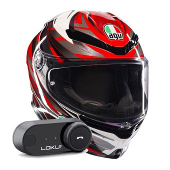 Casque Integral AGV K6 S Reeval White Red Grey + Kit Bluetooth Lokui K30