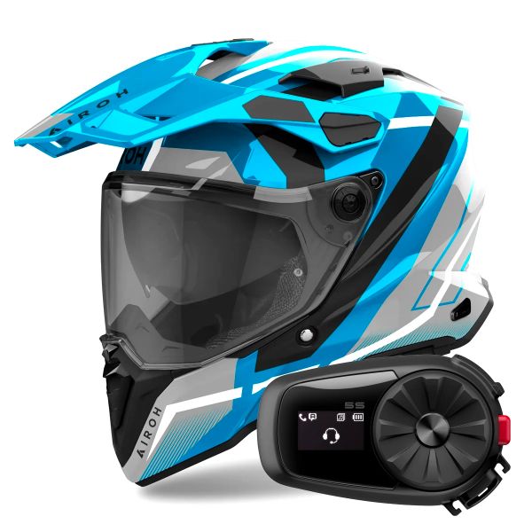 Casque Integral Airoh Commander 2 Mavick Cerulean Blue + Kit Bluetooth 5S Solo