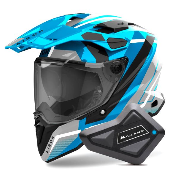 Casque Integral Airoh Commander 2 Mavick Cerulean Blue + Kit Bluetooth BT Mini