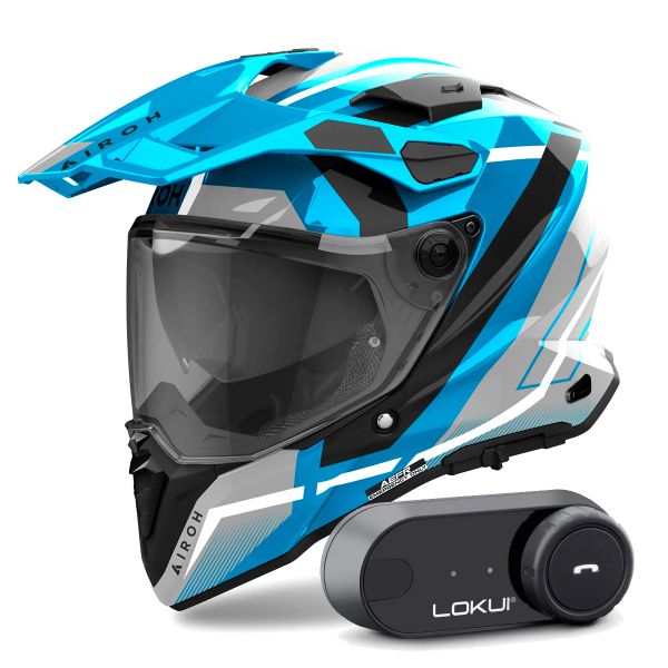 Casque Integral Airoh Commander 2 Mavick Cerulean Blue + Kit Bluetooth Lokui K30