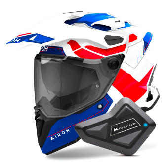 Casque Integral Airoh Commander 2 Reveal Blue Red + Kit Bluetooth BT Mini