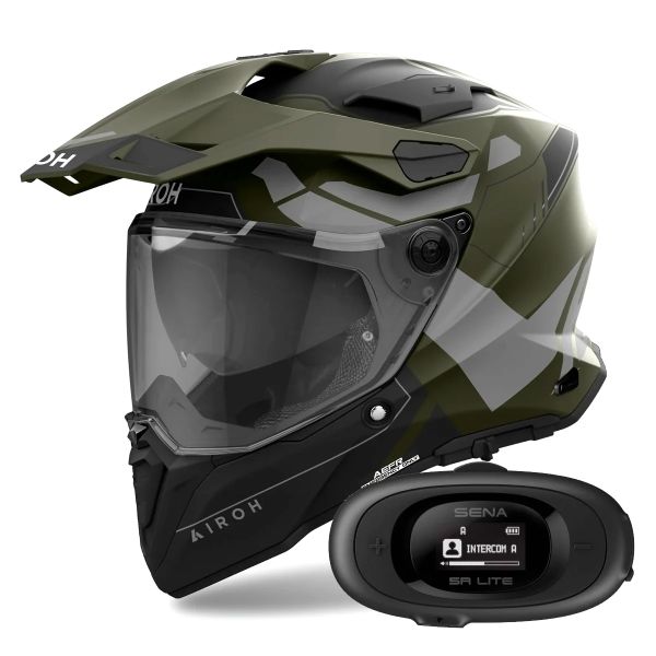 Casque Integral Airoh Commander 2 Reveal Military Green + Kit bluetooth 5R Lite Solo
