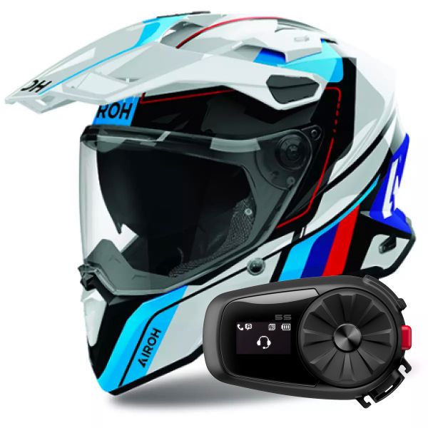 Casque Integral Airoh Commander 2 Skip White Red Gloss + Kit Bluetooth 5S Solo