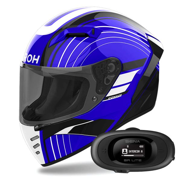 Casque Integral Airoh Connor Achieve Blue + Kit bluetooth 5R Lite Solo Casque Integral Airoh Connor Achieve Blue + Kit bluetooth 5R Lite Solo