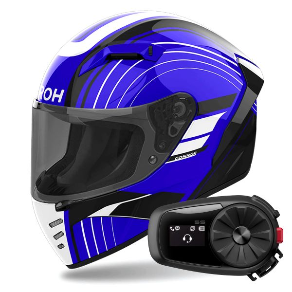 Casque Integral Airoh Connor Achieve Blue + Kit Bluetooth 5S Solo Casque Integral Airoh Connor Achieve Blue + Kit Bluetooth 5S Solo