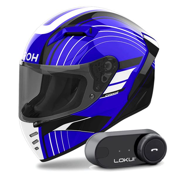 Casque Integral Airoh Connor Achieve Blue + Kit Bluetooth Lokui K30