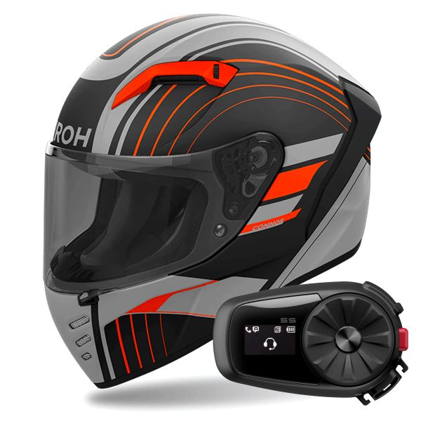 Casque Integral Airoh Connor Achieve Orange Matt + Kit Bluetooth 5S Solo Casque Integral Airoh Connor Achieve Orange Matt + Kit Bluetooth 5S Solo