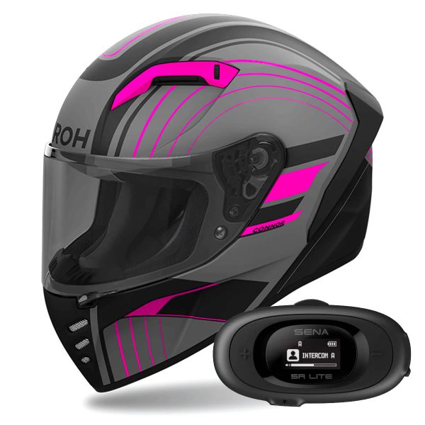 Casque Integral Airoh Connor Achieve Pink Matt + Kit bluetooth 5R Lite Solo
