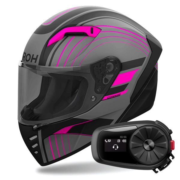 Casque Integral Airoh Connor Achieve Pink Matt + Kit Bluetooth 5S Solo Casque Integral Airoh Connor Achieve Pink Matt + Kit Bluetooth 5S Solo