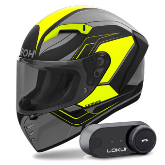 Casque Integral Airoh Connor Dunk Yellow Matt + Kit Bluetooth Lokui K30