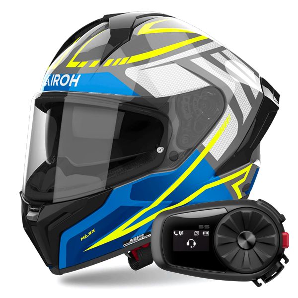 Casque Integral Airoh Matryx Rider Blue + Kit Bluetooth 5S Solo