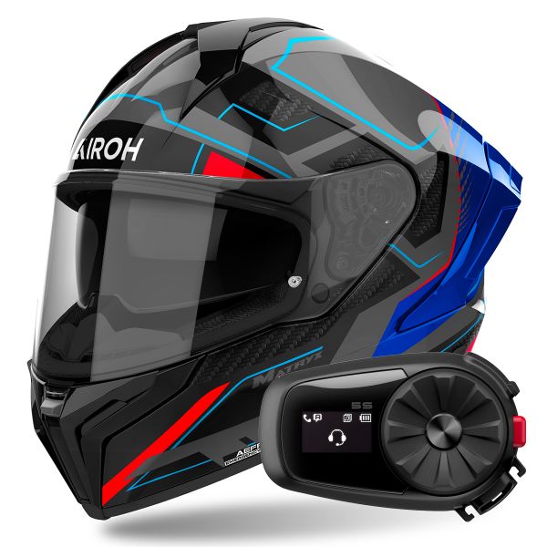 Casque Integral Airoh Matryx Rocket Blue Red + Kit Bluetooth 5S Solo