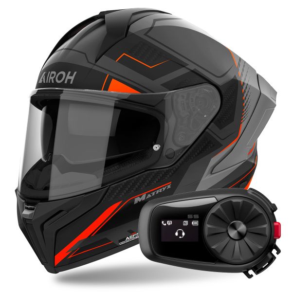 Casque Integral Airoh Matryx Rocket Orange Matt + Kit Bluetooth 5S Solo