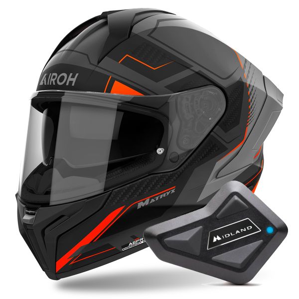 Casque Integral Airoh Matryx Rocket Orange Matt + Kit Bluetooth BT Mini