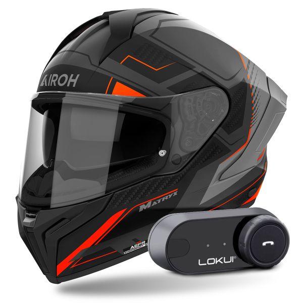 Casque Integral Airoh Matryx Rocket Orange Matt + Kit Bluetooth Lokui K30