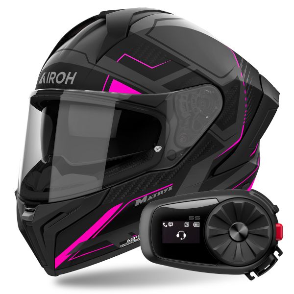 Casque Integral Airoh Matryx Rocket Pink Matt + Kit Bluetooth 5S Solo