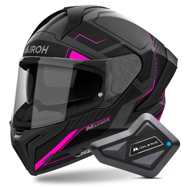 Casque Integral Airoh Matryx Rocket Pink Matt + Kit Bluetooth BT Mini