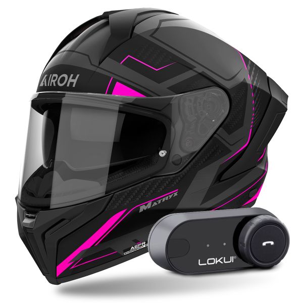 Casque Integral Airoh Matryx Rocket Pink Matt + Kit Bluetooth Lokui K30